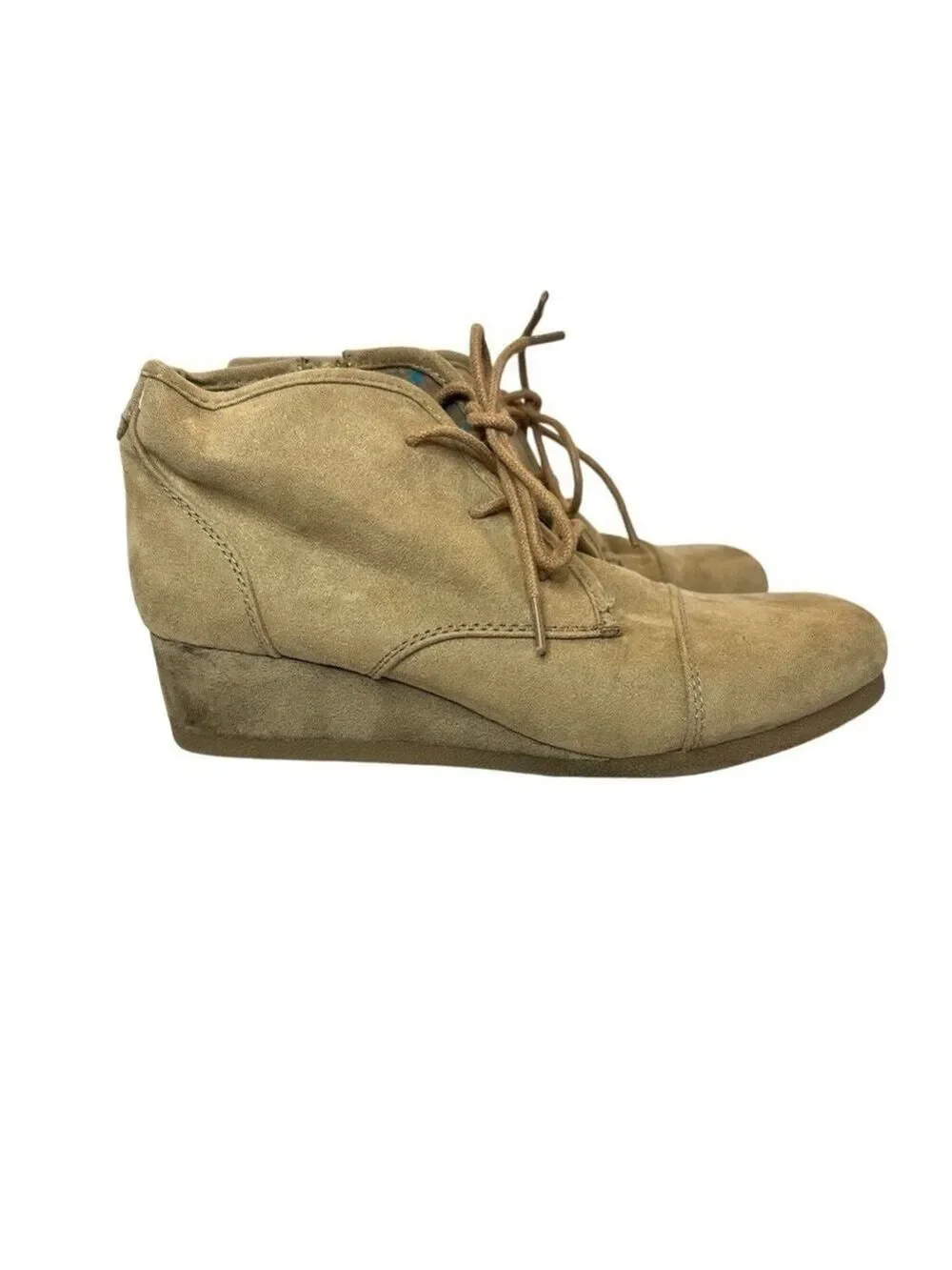 Cat‎ & Jack Girls Faux Suede Beige Lace Up Side Zip Wedge Ankle Boots Size 4